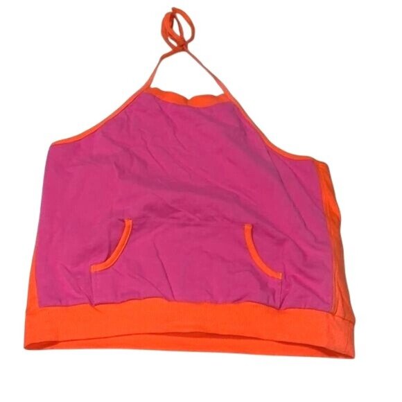 Womens Halter Colorblock Tank Top Pink & Orange X-Large Cotton Blend - Picture 1 of 7